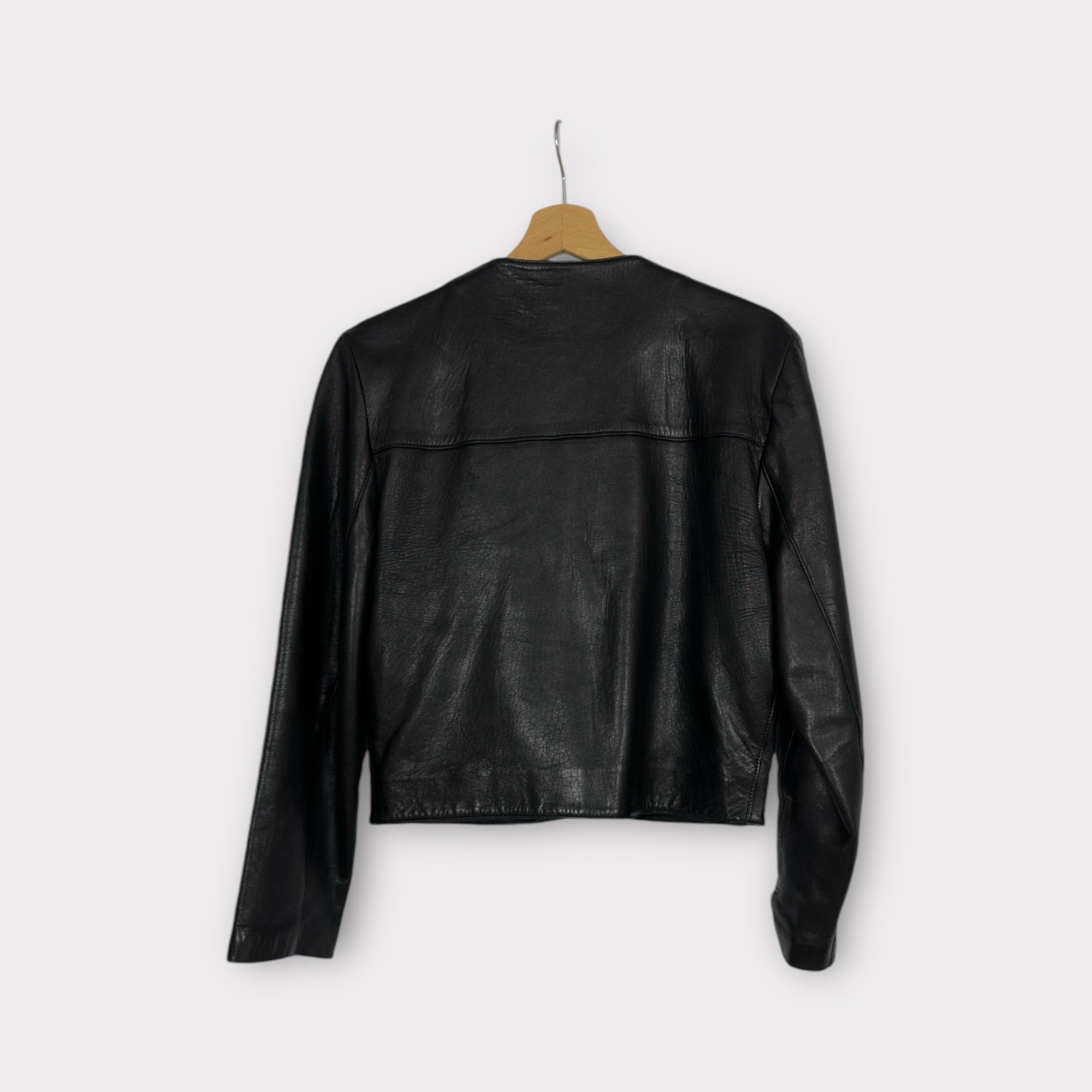 veste Manigance en cuir noir vintage années 80