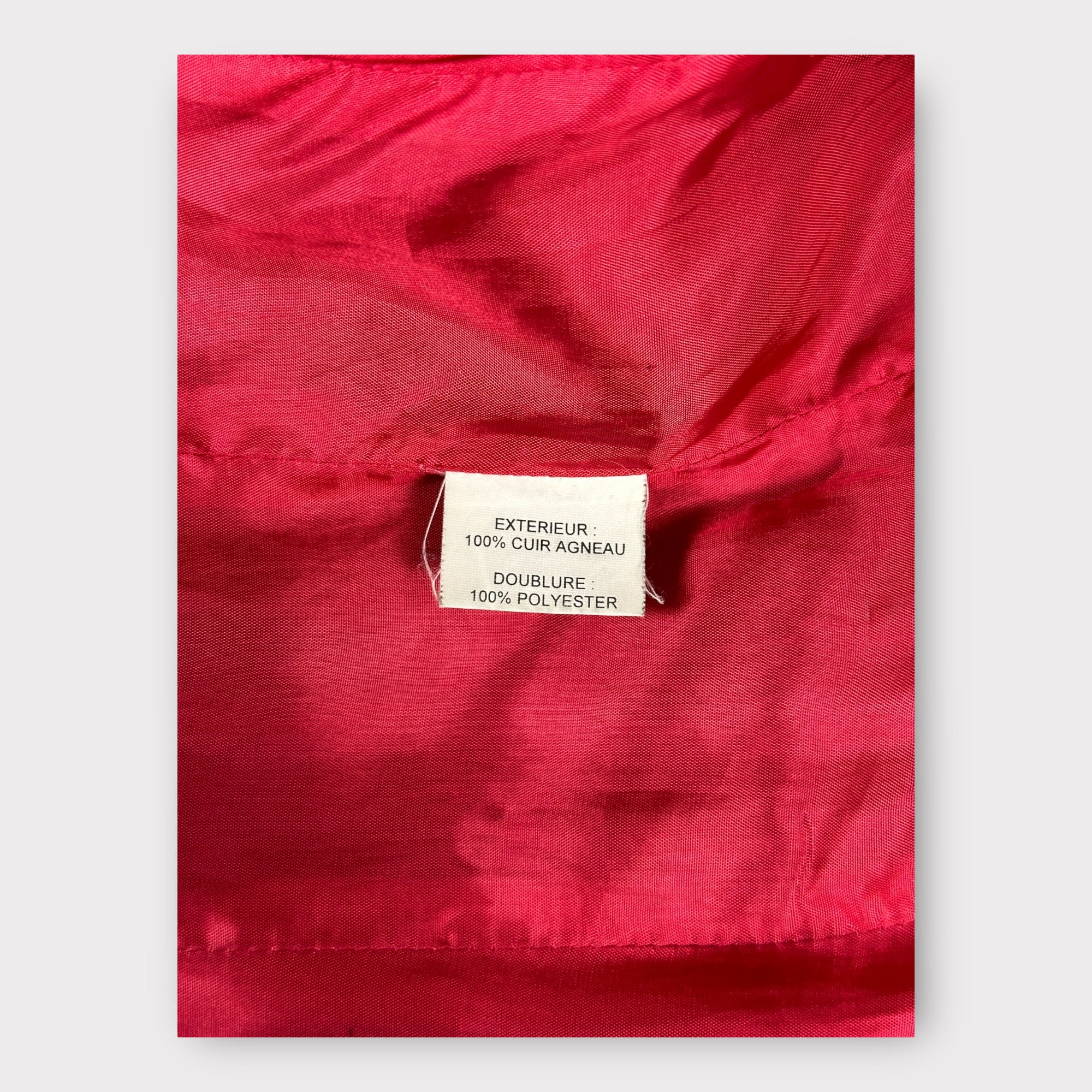 Veste en cuir d'agneau Charles Jourdan doublure rouge vintage 