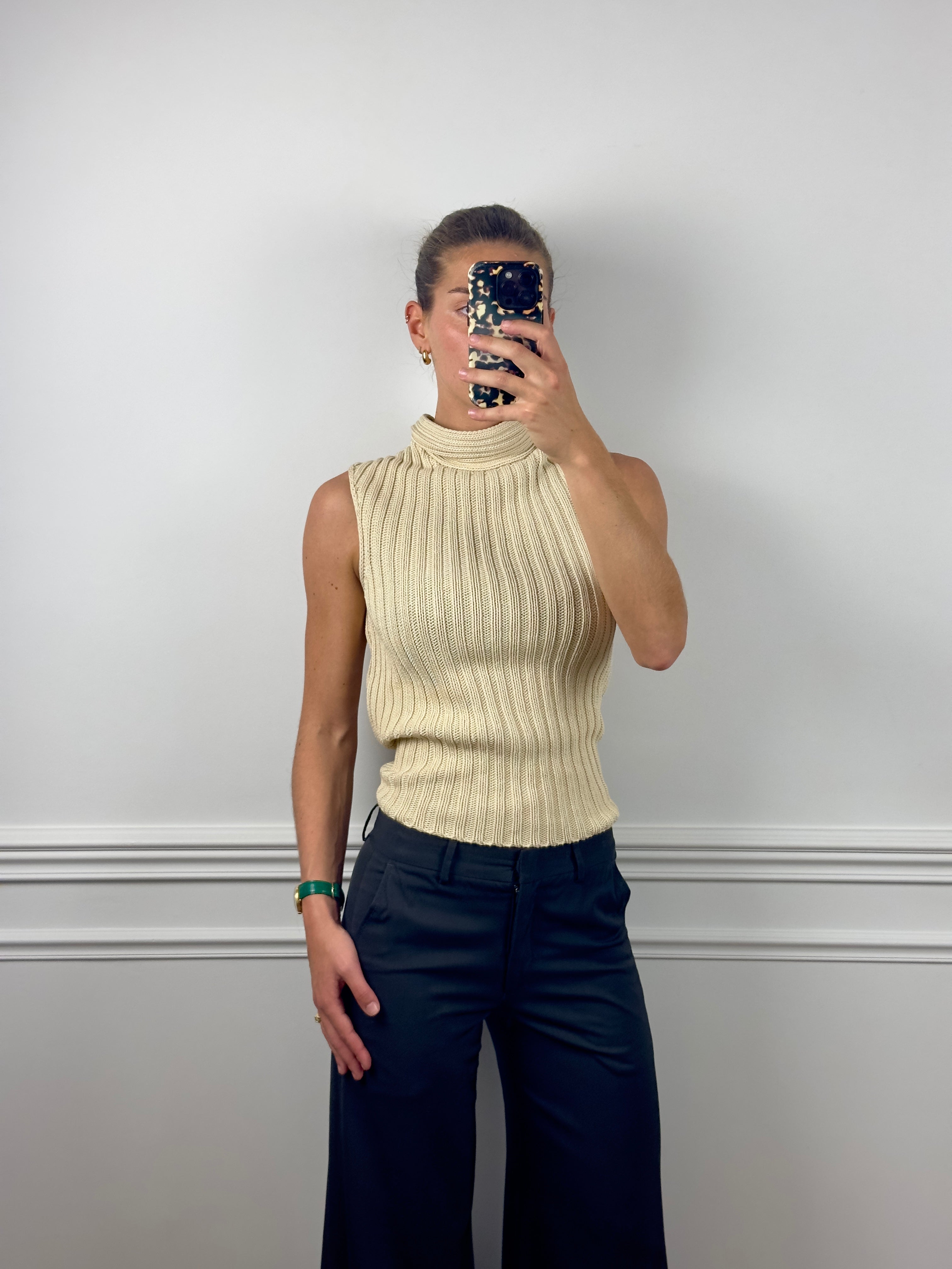 Top en maille Max Mara beige vintage