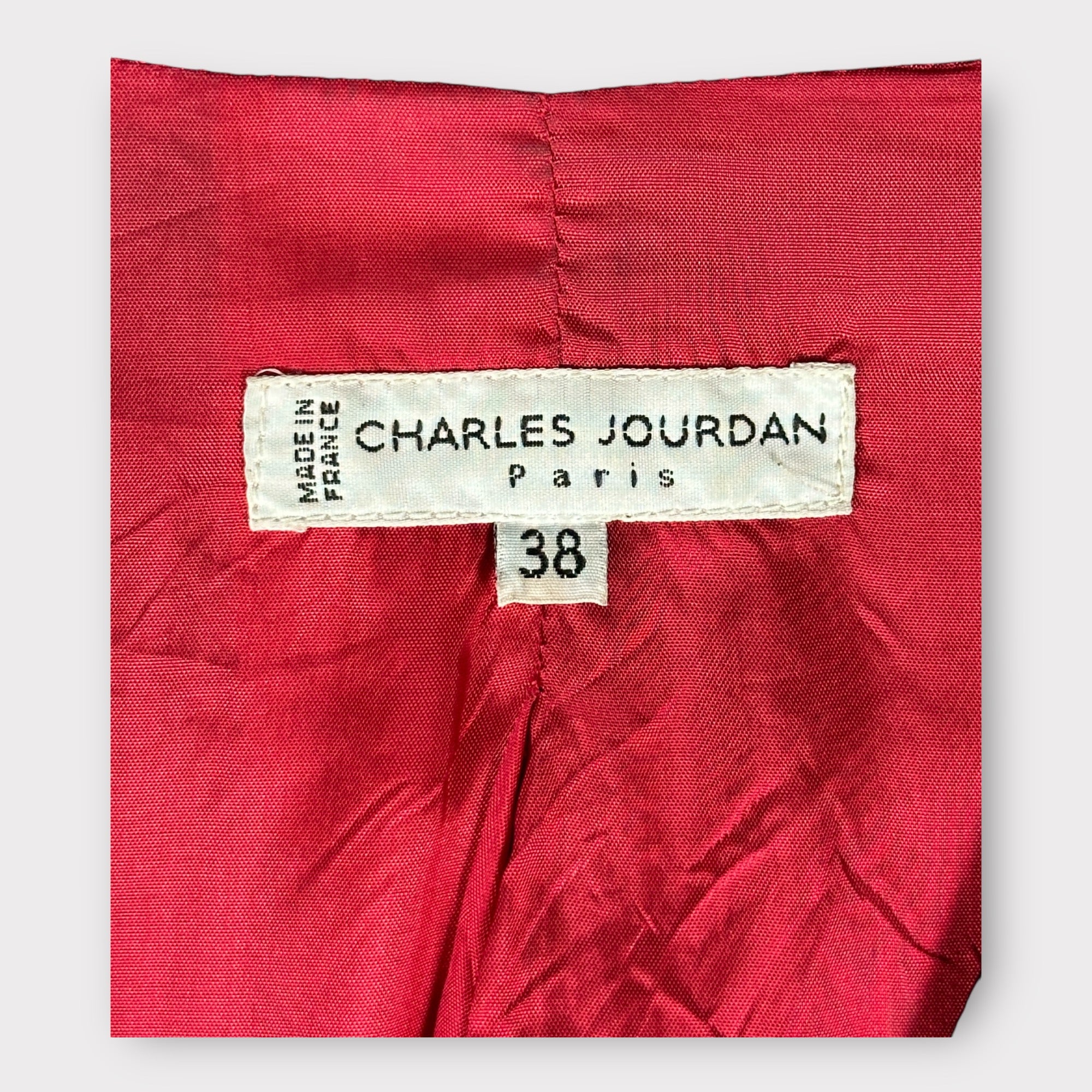 Veste en cuir d'agneau Charles Jourdan doublure rouge vintage 