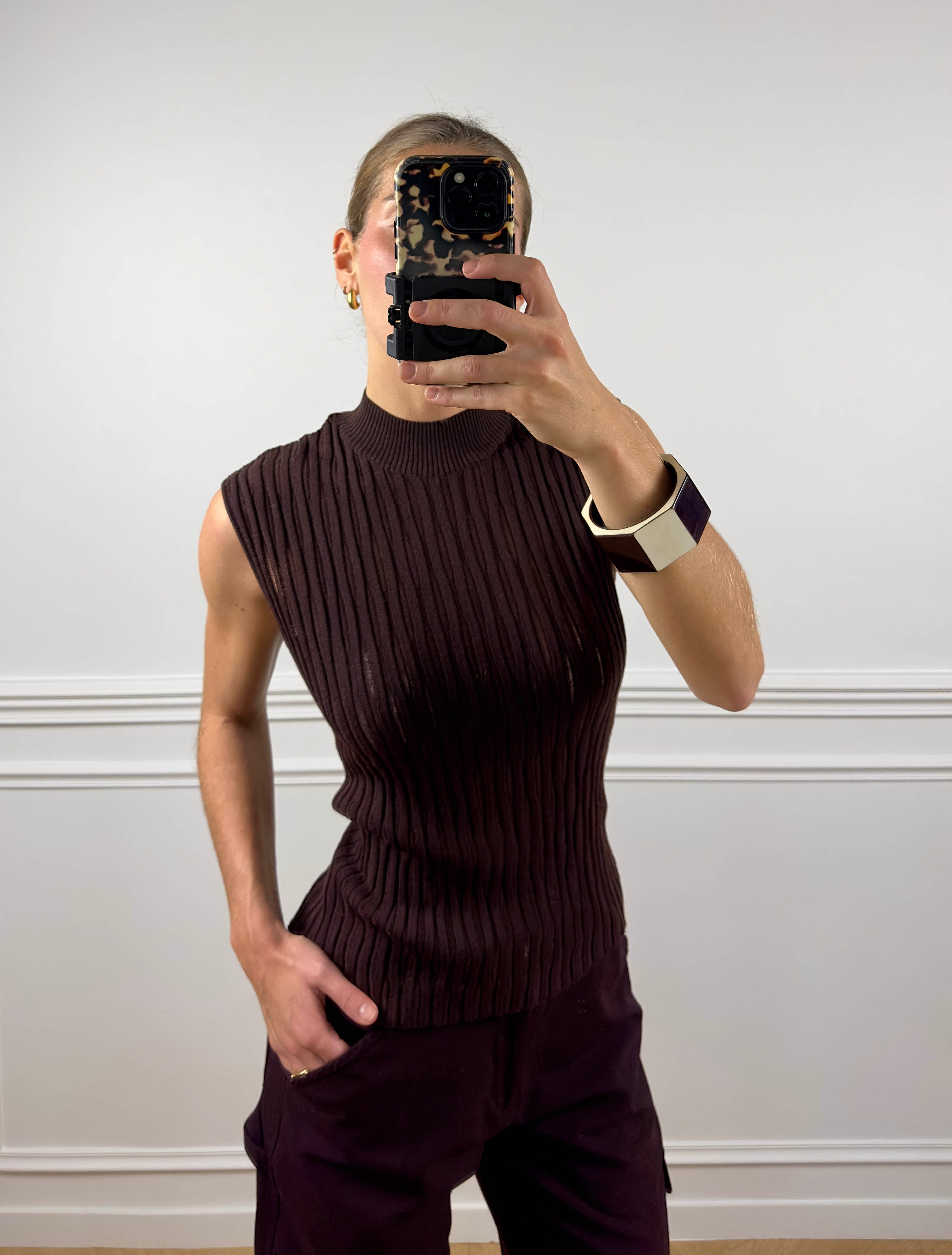 Top en maille marron Mani Vintage Club Paris